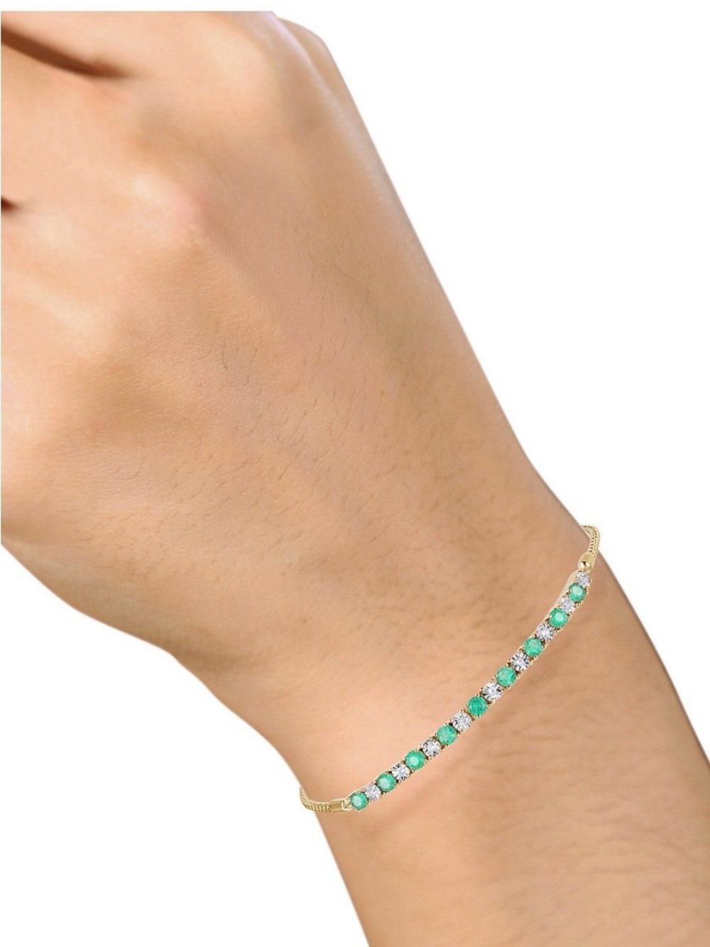 Emerald (1/2 ct. t.w.) & Diamond (1/20 ct. t.w.) Bolo
Bracelet in 925 Sterling